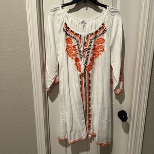 NWT C.C White, orange, blue embroidered floral Sundress sz Large